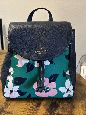 kate spade Navy Floral Green Drawstring Backpack